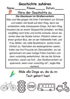 Vorschau - Arbeitsblätter - Straßenverkehr Leseverstehen und Wortschatz - DaZ/DaF, Deutsch, Sachunterricht - Seite 1