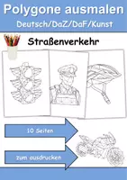 Vorschau - Arbeitsblätter - Polygone ausmalen Straßenverkehr - DaZ/DaF, Deutsch/Kunst - Deckblatt