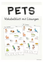 Vorschau - Aufgabenkarten - Pets: Vokabelblatt mit Lösungen - Deckblatt