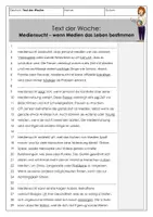 Vorschau - Arbeitsblätter - Text der Woche - Mediensucht (Lesetext mit Fragen) - Seite 1