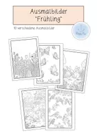 Vorschau - Mal- und Bastelvorlagen - Ausmalbilder "Frühling" im modernen Cartoon-Stil - Deckblatt