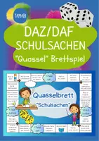 Vorschau - Spiele - DAZ Brettspiel: Quasselbrett Wortschatz "Schulsachen" | Brettspiel deutsch | Plauderbrettspiel | Plauderbrett | Plauderspiel | Lass uns reden - Deckblatt