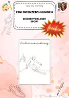 Vorschau - Arbeitsblätter - FREEBIE: Kunstunterricht Einlinienzeichnung Vorlagen Sport - Deckblatt