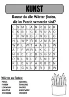 Vorschau - Arbeitsblätter - Wortsuche Thema KUNSTUNTERRICHT mit Lösung - DaZ/DaZ/Deutsch - Deckblatt