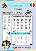 Vista previa - Hojas de trabajo - 20 DÉGUISEMENTS DE CARNAVAL – Mots mêlés (Couleur et N&B) - Portada