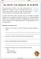 Vorschau - Arbeitsblätter - Vögeln im Winter helfen - Text mit Lösungen - Deckblatt