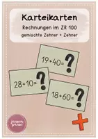 Vorschau - Aufgabenkarten - Karteikarten - Rechnungen im ZR 100: gemischte Zehner + Zehner - Deckblatt