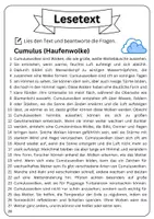 Vorschau - Arbeitsblätter - Leseverständnis - Cumulus (Haufenwolke) + Lösungen - Seite 1
