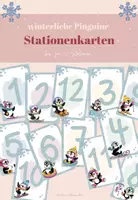 Vorschau - Stationenlernen - Stationenkarten (bis zu 12 Stationen) - winterliche Pinguine - Deckblatt