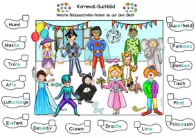 Vorschau - Arbeitsblätter - Wimmelbild Suchbild, Karneval, Fasching (Vorschule, Klasse 1, Förderschule) - Seite 3