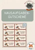 Vorschau - Mal- und Bastelvorlagen - Waschbärklasse- Hausaufgaben-Gutscheine - Deckblatt