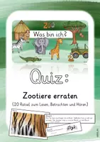 Vorschau - Spiele - Quiz: 20 Rätselfragen zu Zootieren - Deckblatt