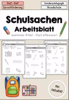 Vorschau - Arbeitsblätter - Schulsachen Schule Arbeitsblatt mit Artikel differenziert - DaZ DaF Sprachförderung - Deckblatt