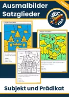 Vorschau - Arbeitsblätter - Materialpaket – Lesen und Malen | Satzglieder bestimmen Deutsch (8 Ausmalbilder) - Seite 1