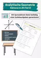 Vorschau - Arbeitsblätter - Analytische Geometrie - Vektoren in 2D Teil 2 (mit Zufallsaufgaben-Generator) - Deckblatt