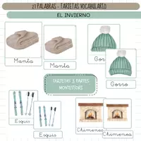 Vista previa - Refuerzo / NEE / Materiales de apoyo - INVIERNO - VOCABULARIO: Tarjetas 3 partes. Montessori. - Portada