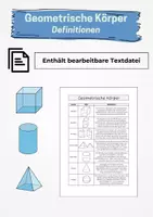 Vorschau - Merkblätter - Geometrische Körper - Definitionen - Deckblatt
