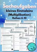 Vorschau - Arbeitsblätter - Sachaufgaben zum Einmaleins, Textaufgaben zu den Reihen 6-10, 1x1 - Deckblatt