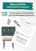 Vorschau - Arbeitsblätter - Ganze Zahlen - Zahlenstrahl & Temperatur (mit Zufallsaufgaben-Generator) - Deckblatt