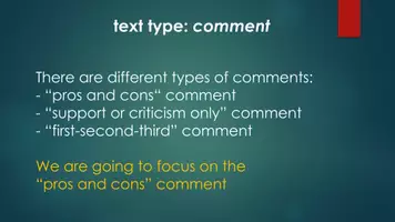 Vorschau - Präsentationen/Tafelbilder - How to write a comment / written discussion (PPP und Handout) - Einführung comment - Seite 2
