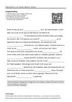 Vorschau - Arbeitsblätter - Lernposter + Arbeitsblätter zum Thema "Mutter Teresa" (Lückentext, Hörverstehen) + Lösung & MP3 + Mindmap + Infografik - Seite 1