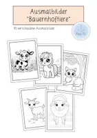 Vorschau - Mal- und Bastelvorlagen - Ausmalbilder "Bauernhoftiere" im modernen Cartoon-Stil - Deckblatt