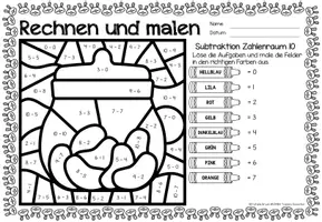 Voorbeeld - Rechen-Mal-Blätter - Subtraktion ZR 10 (Ostern) Pasen Wiskunde Duits - Pagina 2