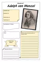 Vorschau - Arbeitsblätter - Adolph von Menzel - Künstlersteckbrief // Recherchearbeit - Deckblatt