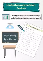 Vorschau - Arbeitsblätter - Einheiten umrechnen - Gewichte (mit Zufallsaufgaben-Generator) - Deckblatt