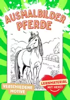 Vorschau - Mal- und Bastelvorlagen - Ausmalbild Pferde Kunst Frühling Bilder ausmalen - Deckblatt
