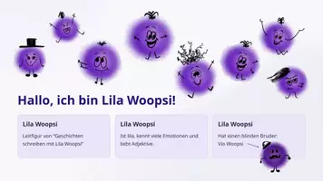 Vorschau - Stundenentwürfe - Materialpaket "Geschichten schreiben mit Lila Woopsi" - Deckblatt