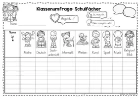 Vorschau - Arbeitsblätter - Klassenumfrage Schulfächer (DaF/DaZ) - Seite 1