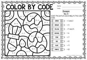 Aperçu - Feuilles d'exercices - Color by code - Division (Easter) | Pâques Divisions Mathématiques Anglais - Page 3