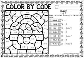 Voorbeeld - Color by code - Division (Easter) | Pasen Wiskunde Engels - Pagina 2