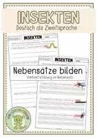 Vorschau - Arbeitsblätter - INSEKTEN Nebensätze bilden - Deckblatt