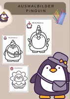 Vorschau - Mal- und Bastelvorlagen - Ausmalbilder Pinguine mit Verkleidung – Lustige Malvorlagen zum Ausdrucken - Deckblatt