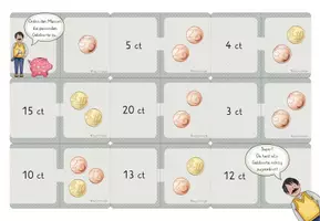 Vorschau - Stationenlernen - 10x Domino, Thema "Geld", Geldbeträge ermitteln, 10, Vielfach differenziert!! mit Selbstkontrolle! Klasse 1-3 - Seite 1