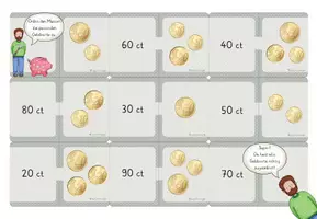 Vorschau - Stationenlernen - 10x Domino, Thema "Geld", Geldbeträge ermitteln, 10, Vielfach differenziert!! mit Selbstkontrolle! Klasse 1-3 - Seite 3