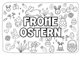 Vorschau - Mal- und Bastelvorlagen - Doodle Ausmalbild | Frohe Ostern | kostenlos - Seite 1