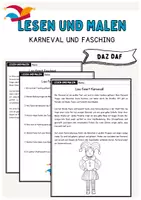 Vorschau - Arbeitsblätter - LESEN und MALEN Karneval / Fasching DaZ DaF mit Fragen - Deckblatt
