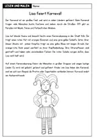 Vorschau - Arbeitsblätter - LESEN und MALEN Karneval / Fasching DaZ DaF mit Fragen - Seite 1