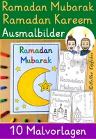 Vorschau - Arbeitsblätter - Ramadan Mubarak / Ramadan Kareem Ausmalbilder für Kinder - Deckblatt