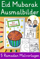 Vorschau - Arbeitsblätter - Eid Mubarak Ausmalbilder / Ramadan Eid Karten für Kinder - Deckblatt
