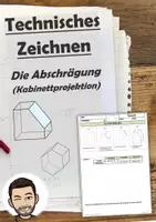 Vorschau - Unterrichtsreihen - Technisches Zeichnen: Lerntheke zur Kabinettprojektion: 03 Die Abschrägung - Übungsaufgaben inkl. Lösung - Deckblatt