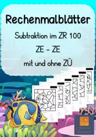 Vorschau - Stationenlernen - Rechenmalblätter ZR 100 Subtraktion mit und ohne ZÜ ZE-ZE - Deckblatt