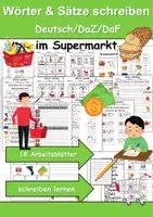 Vorschau - Arbeitsblätter - im Supermarkt Wörter und Sätze schreiben und Silben DaZ/DaF, deutsch - Deckblatt