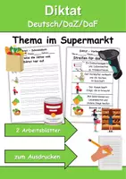 Vorschau - Arbeitsblätter - GRATIS - Diktat Thema im Supermarkt - DaZ/DaF, Deutsch (Klasse 1 bis 4) - Deckblatt