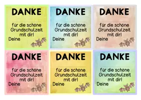 Vorschau - Bildkarten - Grußkärtchen Fledermausklasse - DANKE für die schöne Grundschulzeit mit dir! - Seite 1