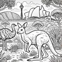 Aperçu - Matériel pour travaux manuels / dessin - Animaux nationaux d’Australie et d’Océanie - Coloriages (4 modèles à colorier) - Page 1