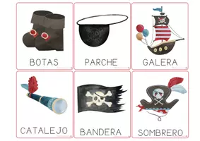 Vista previa - Refuerzo / NEE / Materiales de apoyo - PIRATAS - VOCABULARIO: Tarjetas 3 partes Montessori. - página 3